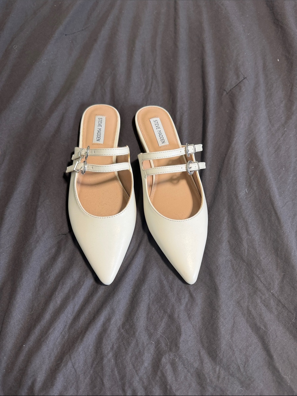 Steve Madden White Pointed-Toe Double-Strap Flats